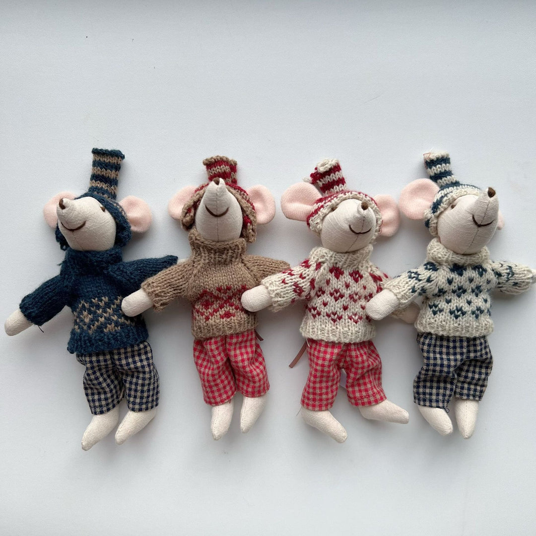 Handcrafted Cotton Plush Mouse Doll with Crochet Dress