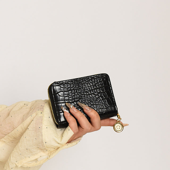 Compact Crocodile-Textured Zipper Wallet