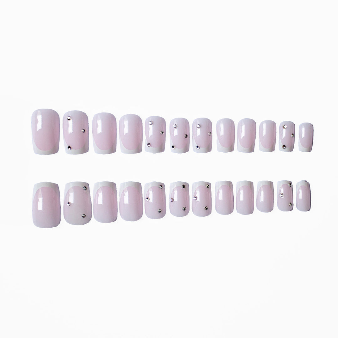 Elegant French Tip Acrylic Nail Art Kit with Rhinestone Accents