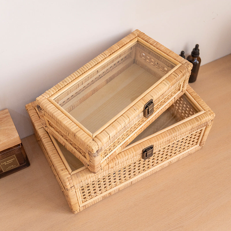 Practical storage box with glass surface