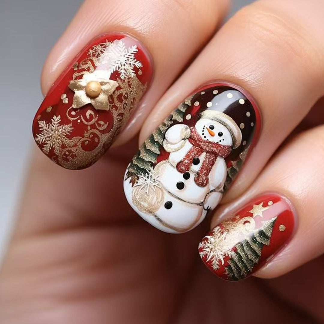 Festive artificial nails with creative snowman design Kalsten