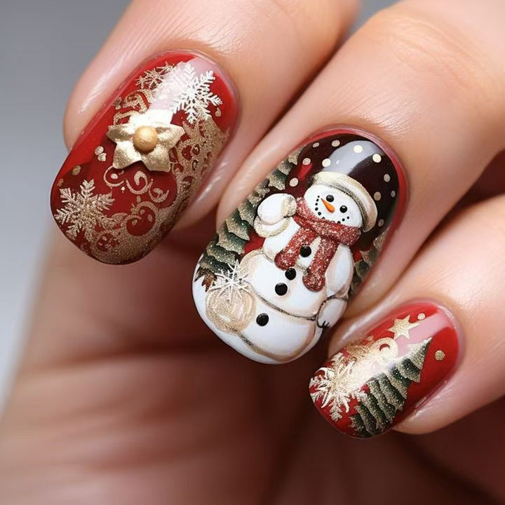 Festive artificial nails with creative snowman design Kalsten