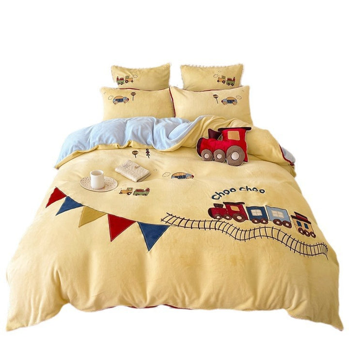 Cozy reversible bedding set with moon and bunny appliqué
