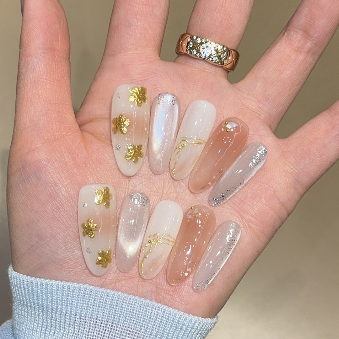 Artificial nails with floral decorations and glitter effects Kalsten