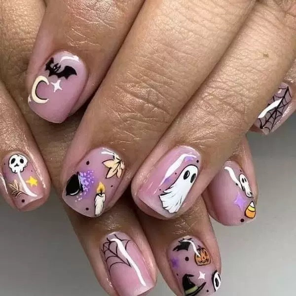 Halloween Fake Nail Set with Creative Horror Motifs and Intricate Designs Kalsten