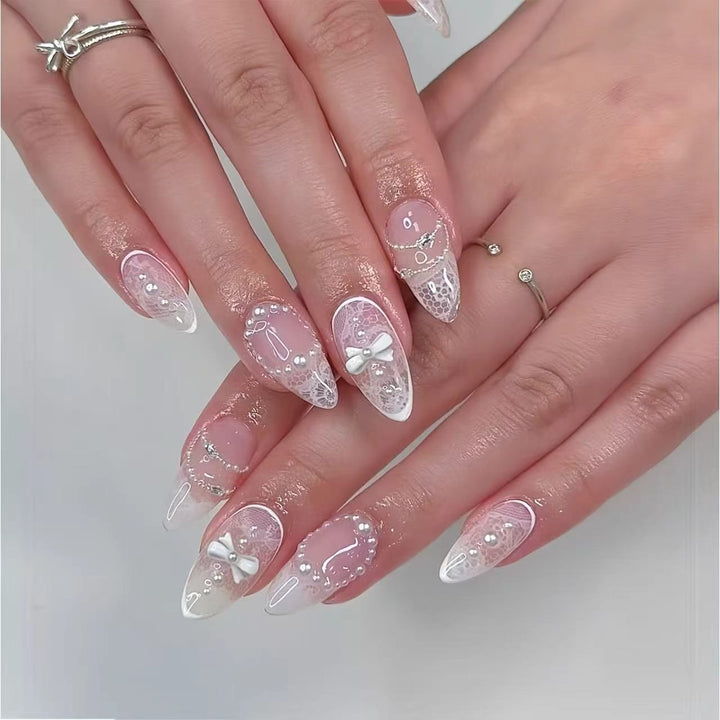 Elegant French Tip Lace Detail Press-On Nails Kalsten