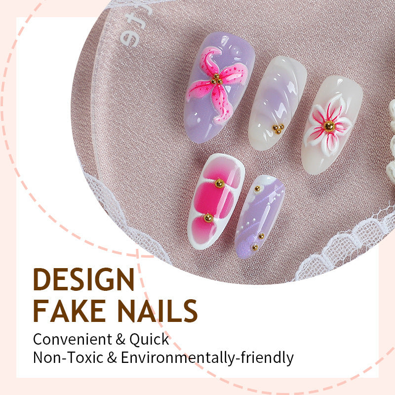 Artificial nail set with floral decorations and delicate glitter Kalsten