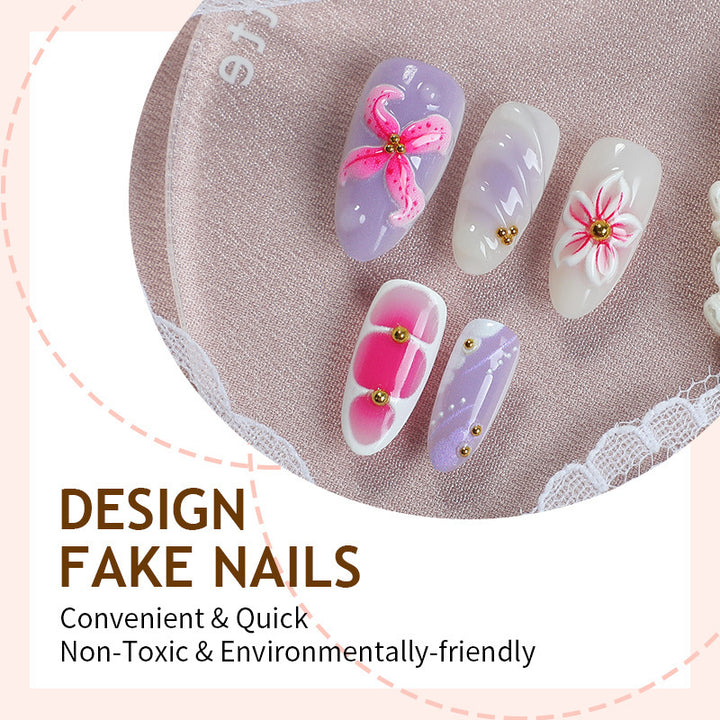 Artificial nail set with floral decorations and delicate glitter Kalsten