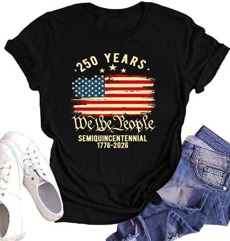 Unisex nan Patriotic semiquincentennial graphic cotton tee with distressed American flag and We the People print Kalsten