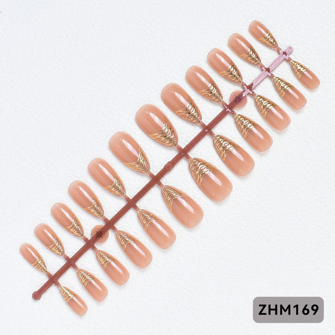 Elegant Press-On Nail Tips with Gold Detailing Kalsten