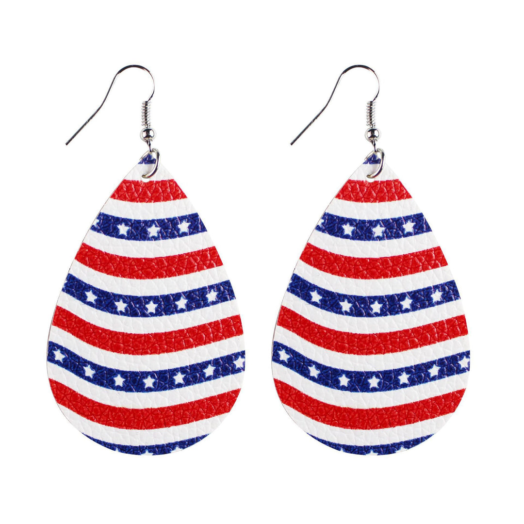 Women's nan teardrop-shaped faux leather earrings with star and stripe print Kalsten