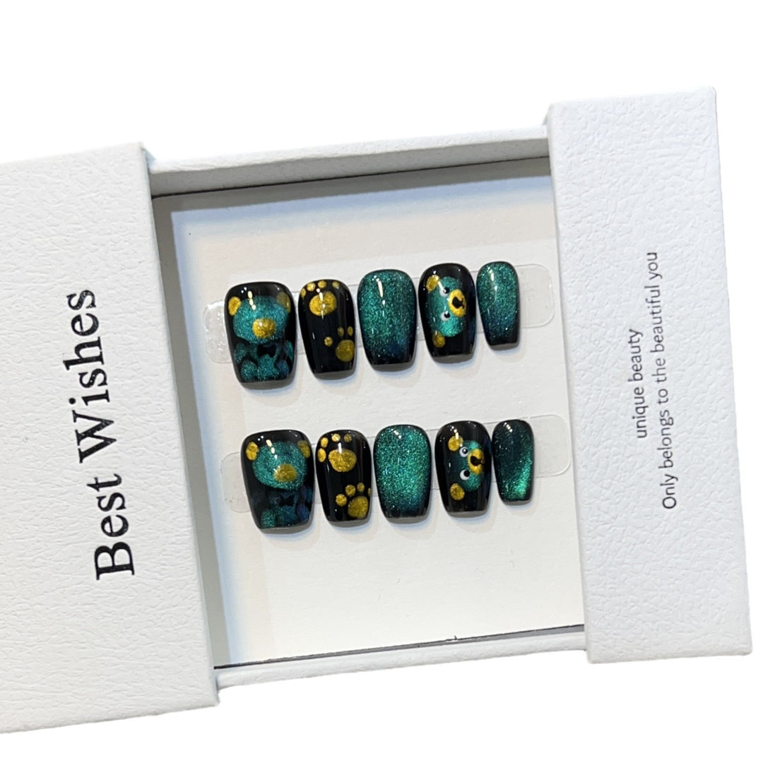 Artistic Press-On Nail Set with Playful Floral and Glitter Accents Kalsten