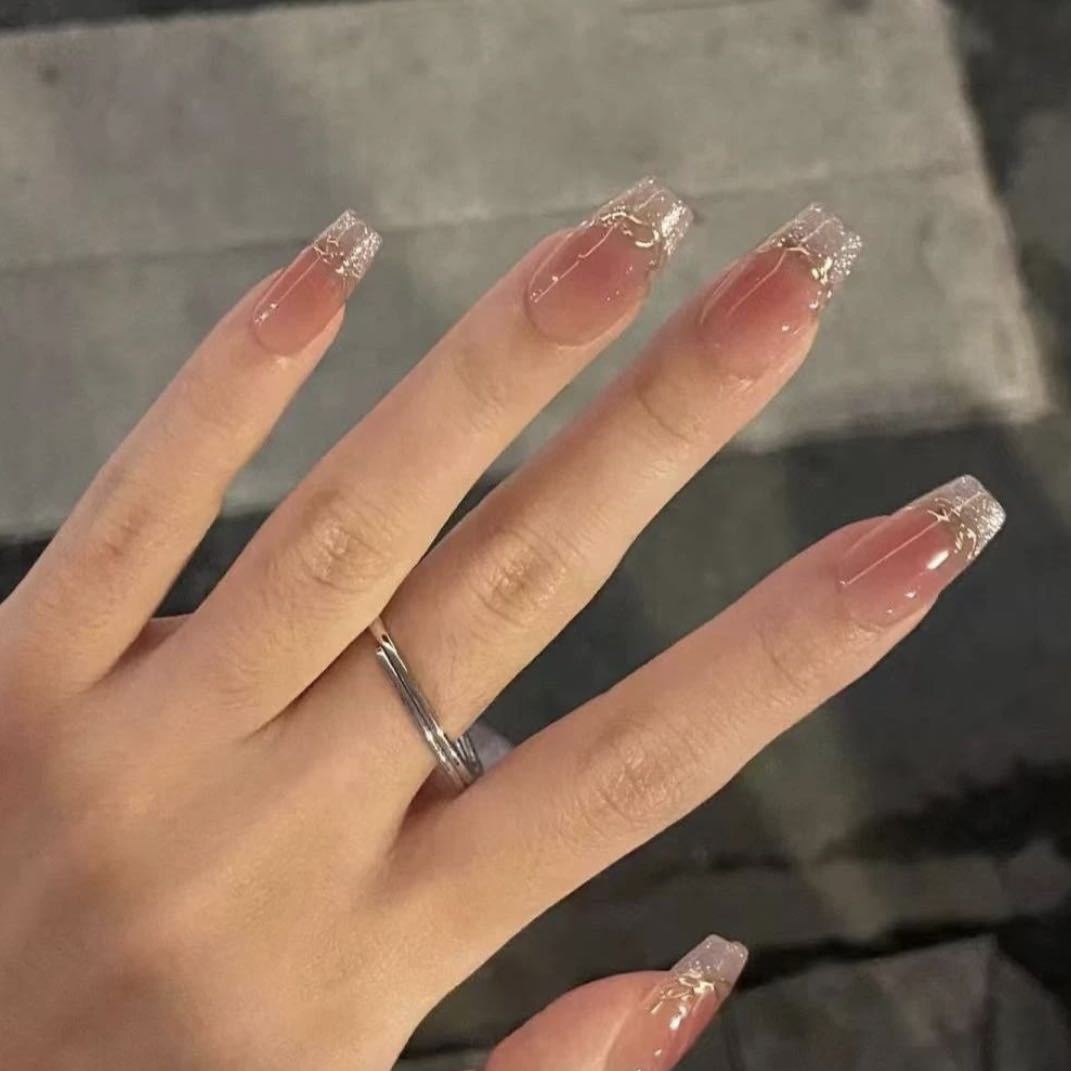 Elegant Acrylic Press-On Nails with Gold Accent Kalsten