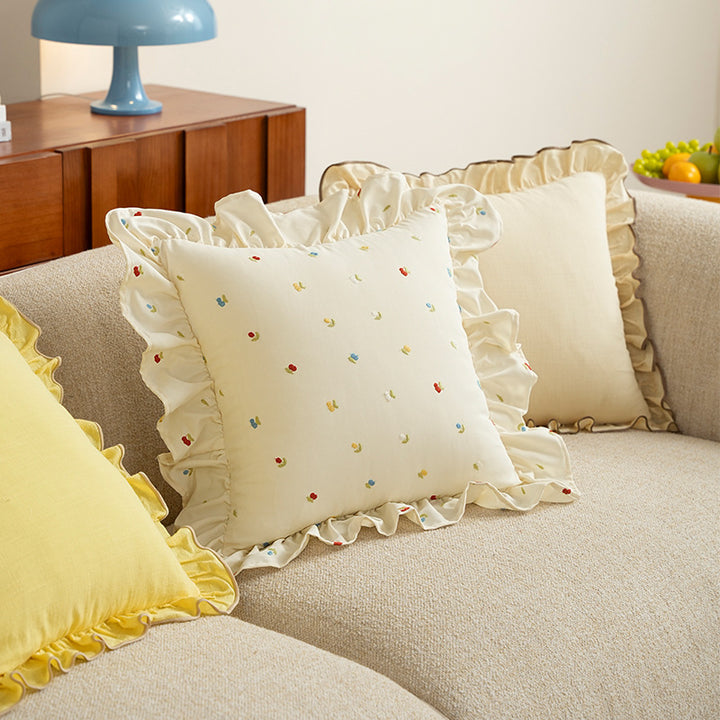 Square embroidered cushion cover made of cotton blend with frill edge Kalsten