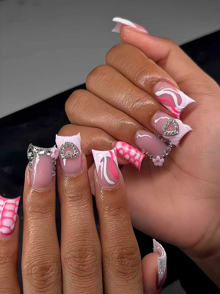 Artistic Heart-Embellished Nail Extensions Kalsten