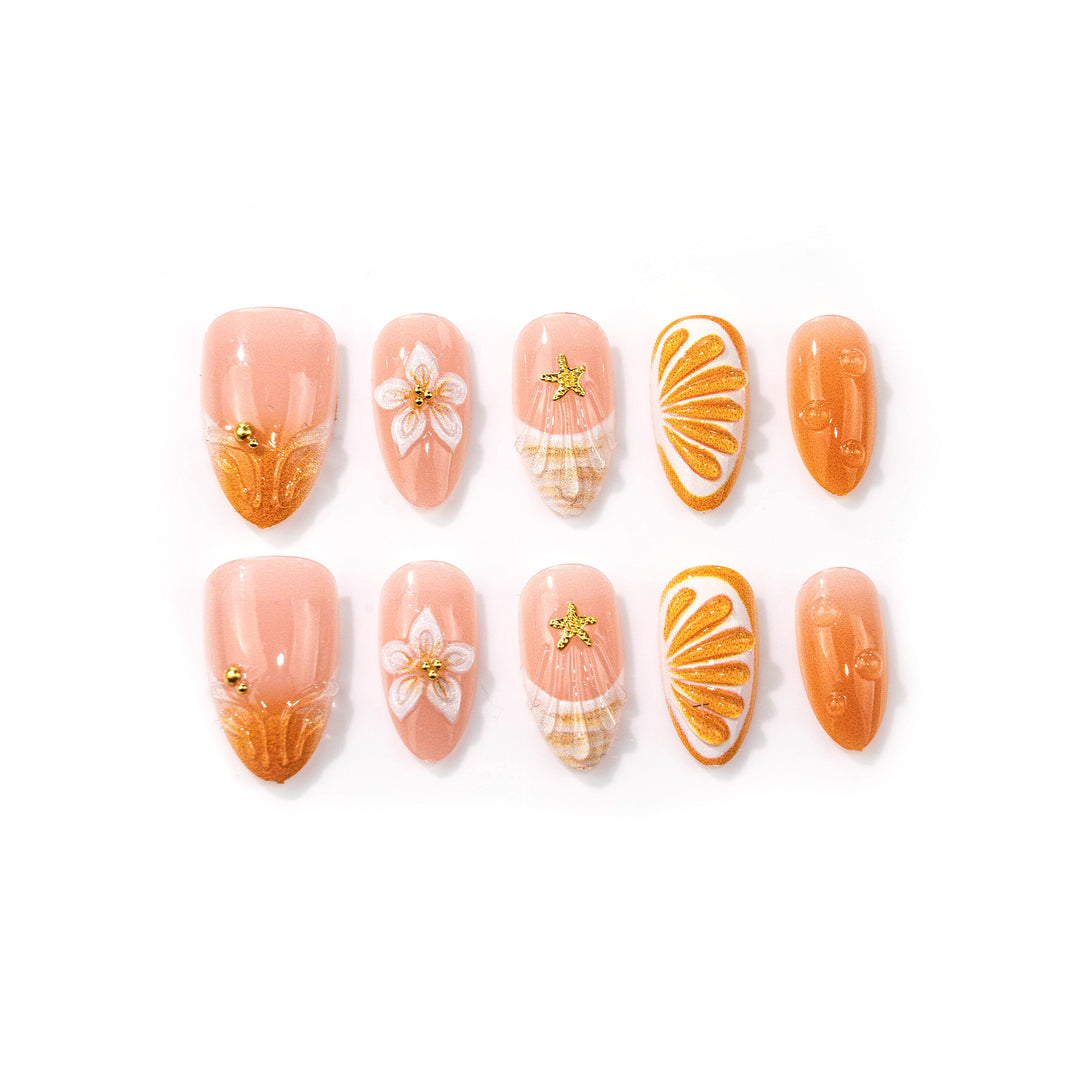 Artistic Sea-Inspired Press-On Nail Art Set Kalsten
