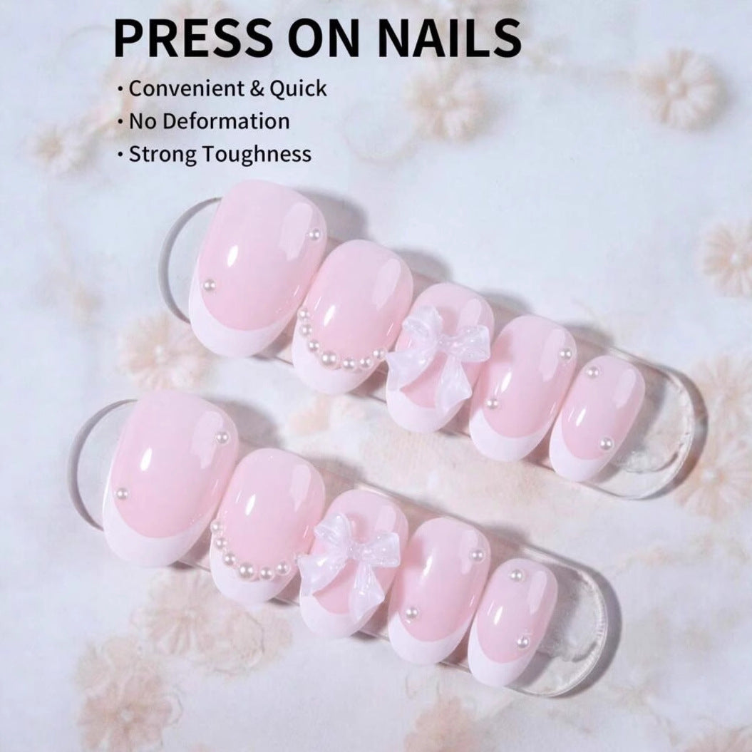 Artificial nail set with exquisite 3D flowers and elegant pearl embellishments Kalsten