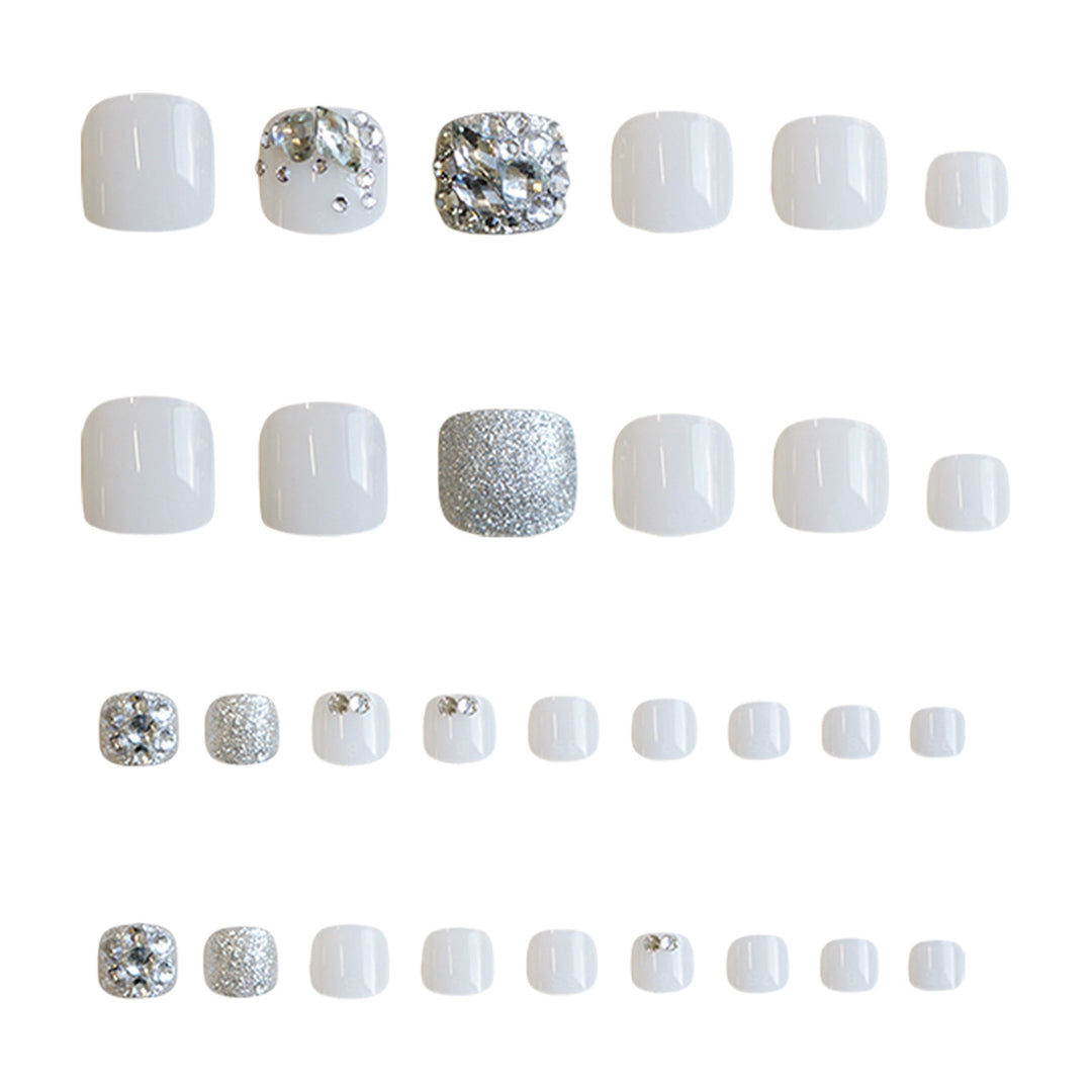 Decorative Rhinestone-Embellished Press-On Toenail Set