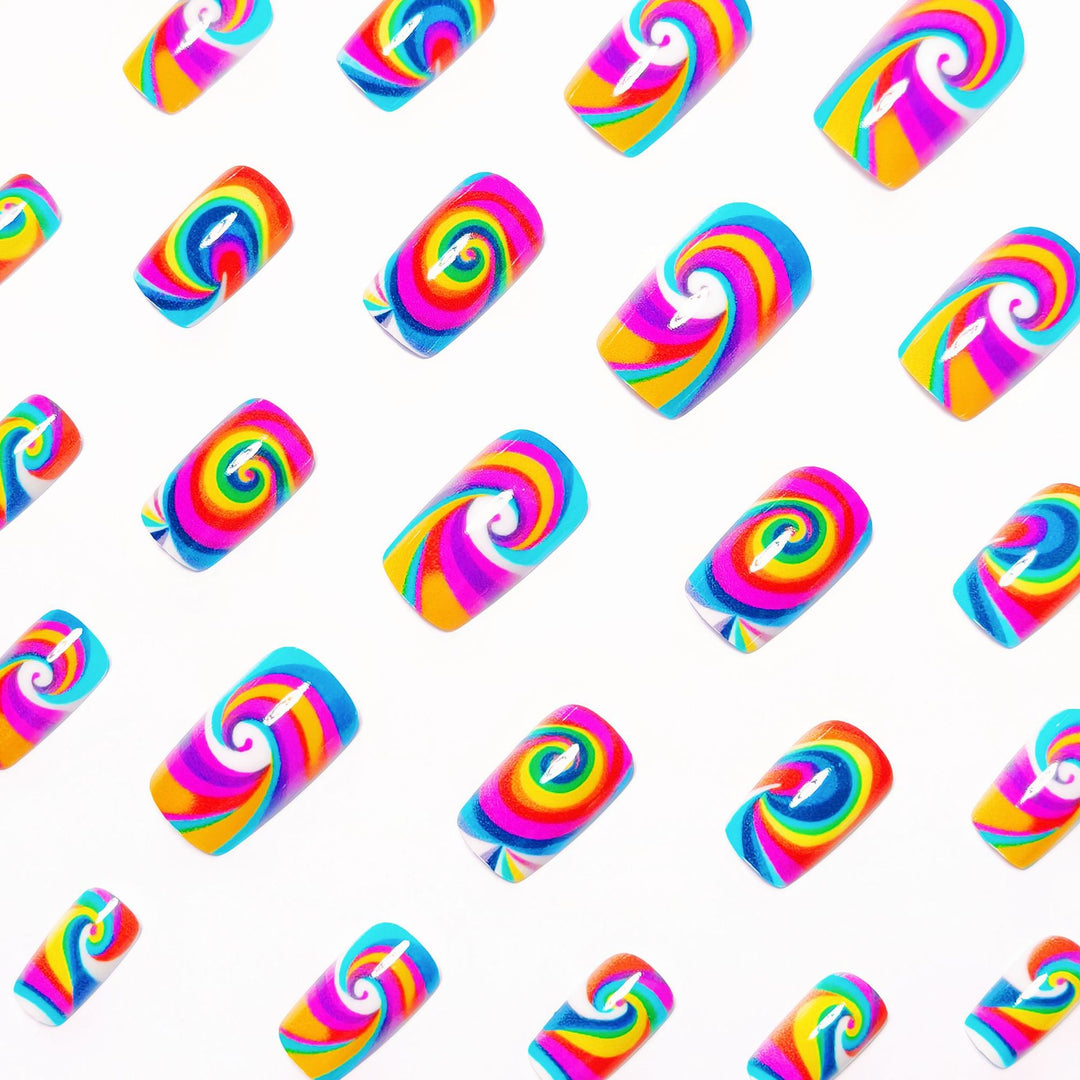 Creative nail art with colorful spiral pattern Kalsten