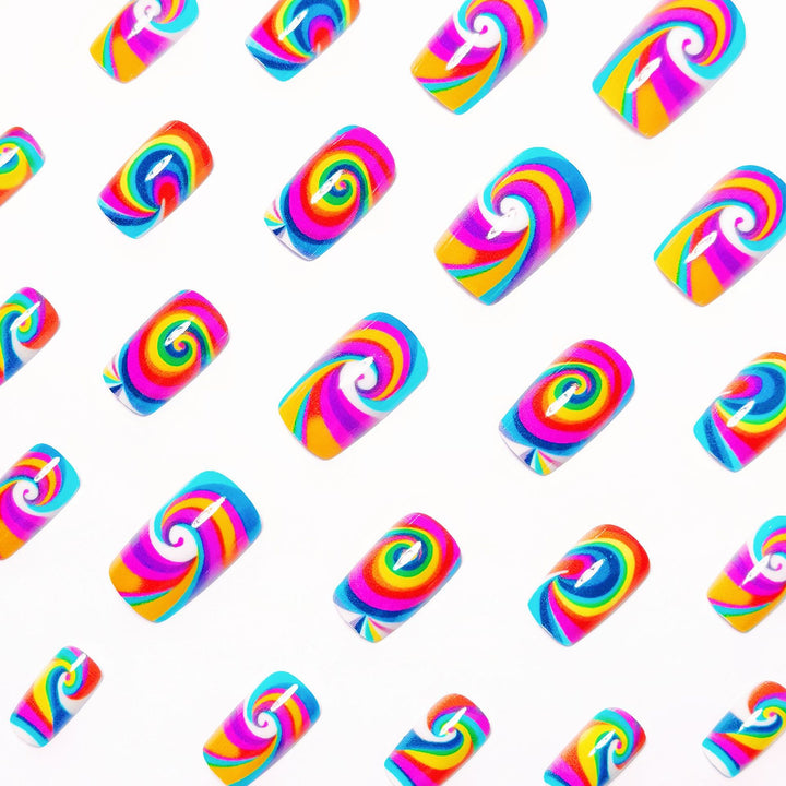Creative nail art with colorful spiral pattern Kalsten