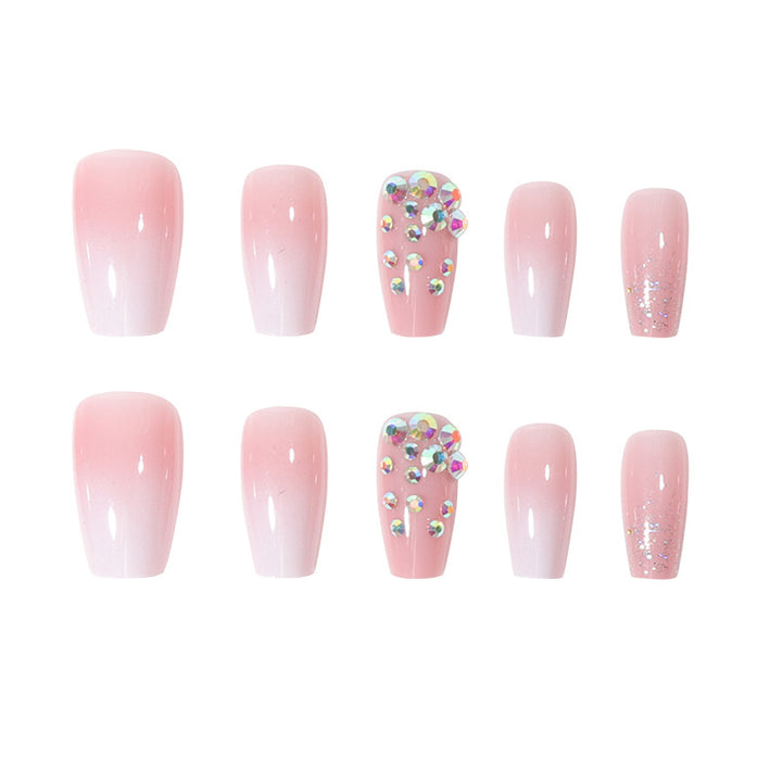 Glamorous Long Press-On Nails with Rhinestone and Gradient Design Kalsten