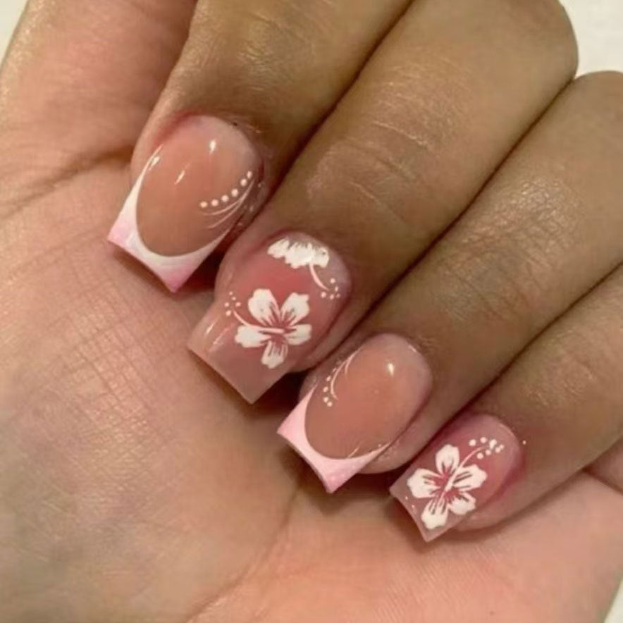 Floral French Tip Nail Art Set