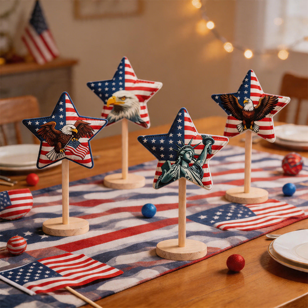 Unisex decorative star decoration figures made of fabric on wooden stand Kalsten