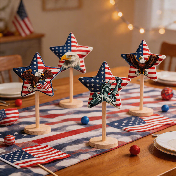 Unisex decorative star decoration figures made of fabric on wooden stand Kalsten