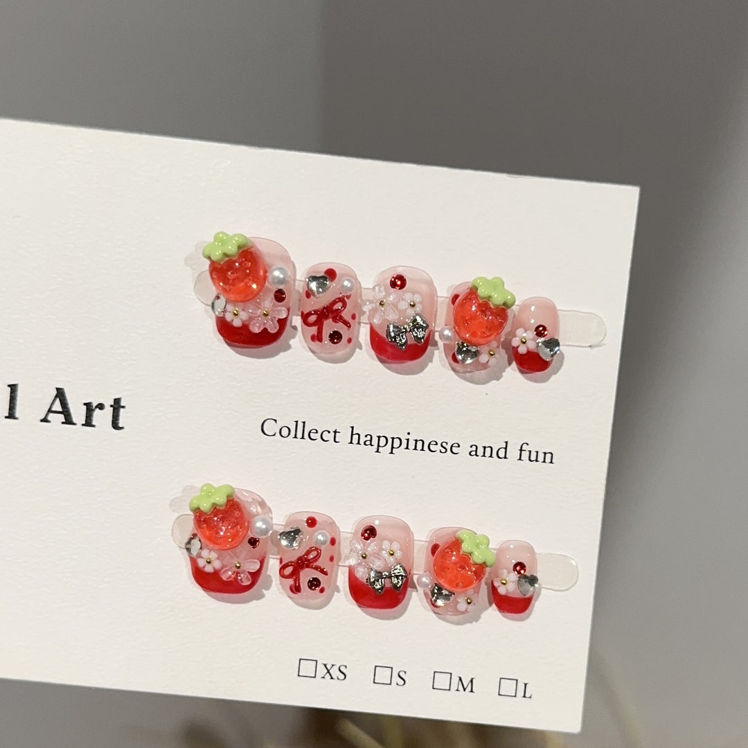 Decorative Strawberry-Themed Press-On Nail Art Set
