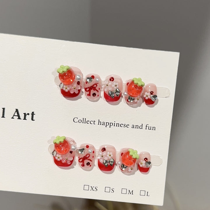 Decorative Strawberry-Themed Press-On Nail Art Set