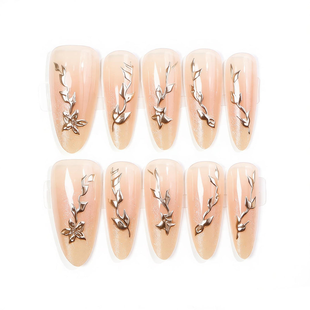Artistic Acrylic Press-On Nail Set with Floral Embellishments Kalsten