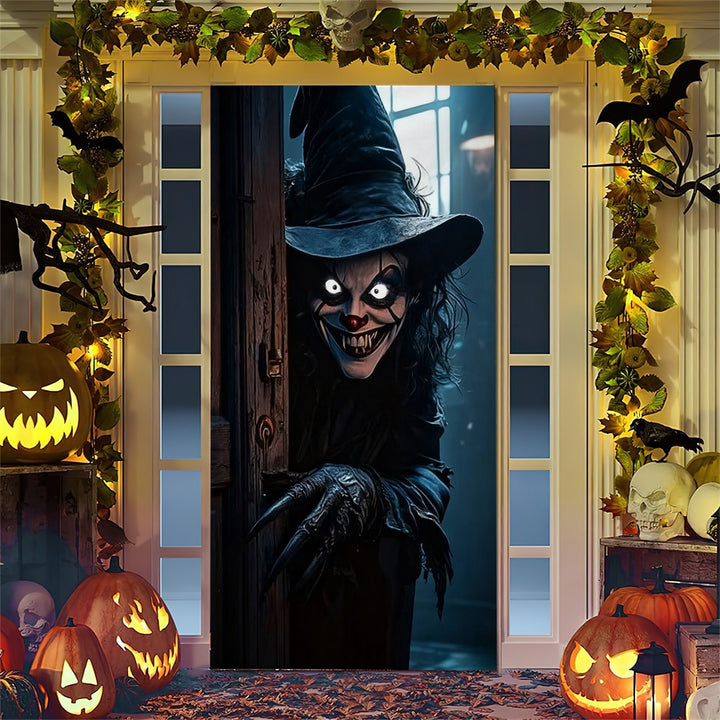 Halloween door poster with large-format Grim Reaper illustration and reusable PVC tarp fabric