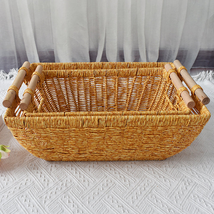 Handwoven Storage Basket with Wooden Handles Kalsten