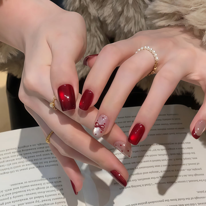 Elegant Artificial Nail Set with Decorative Bow Accents Kalsten