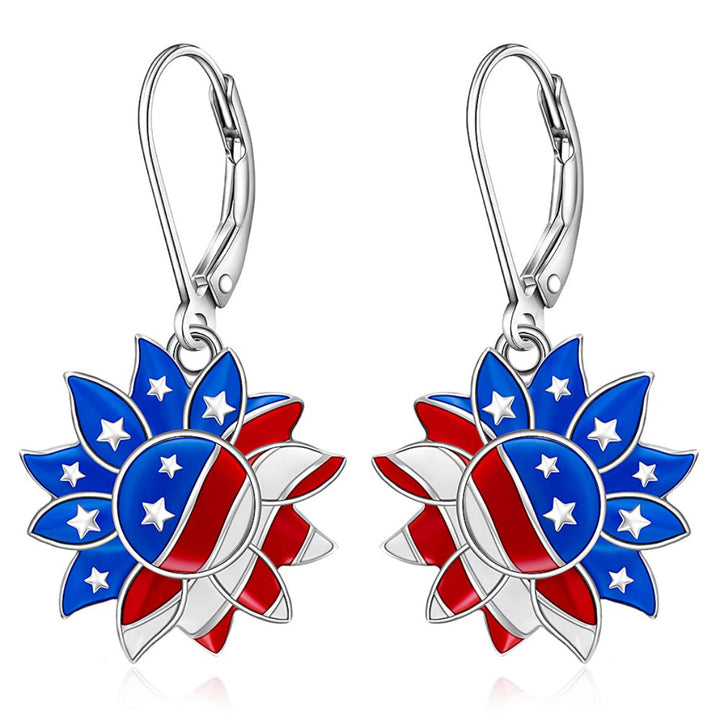 Women's enamelled sunflower earrings with star motif and safety lever clasp Kalsten