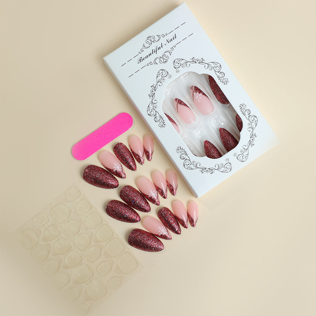 Glamorous Press-On Nail Set with Glitter Accent and Almond Shape Kalsten