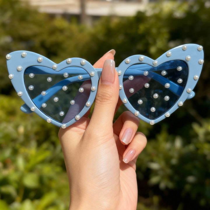 Pearl-Embellished Heart-Shaped Sunglasses Kalsten