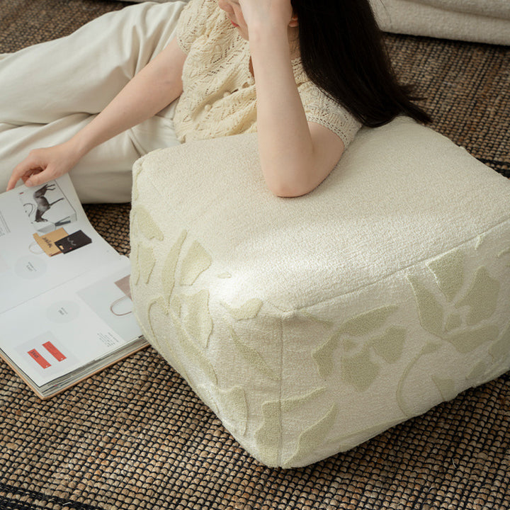 square pouf with bouclé cover and textured jacquard pattern Kalsten