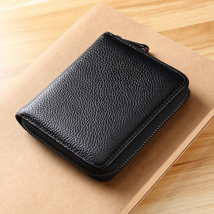 Compact Genuine Leather Zippered Wallet