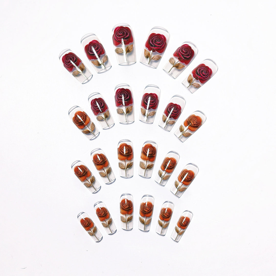 Elegant artificial nails with rose motifs Kalsten