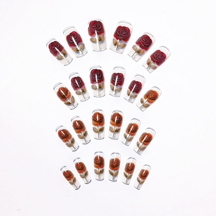 Elegant artificial nails with rose motifs Kalsten