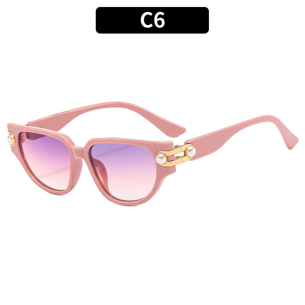 Statement Cat-Eye Sunglasses with Decorative Pearls