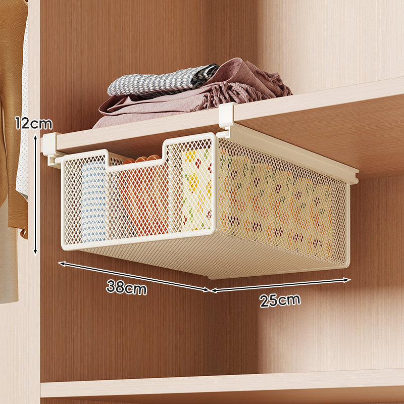 Retractable Under-Shelf Wire Mesh Drawer for Closet Organization