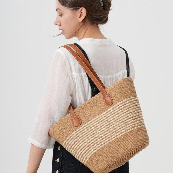 Straw shopping bag with structured accents Kalsten