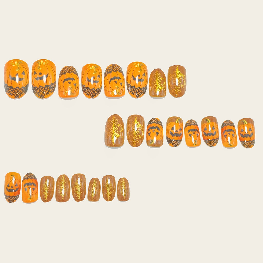 Halloween Artificial Nails with Creepy Pumpkin Design Kalsten