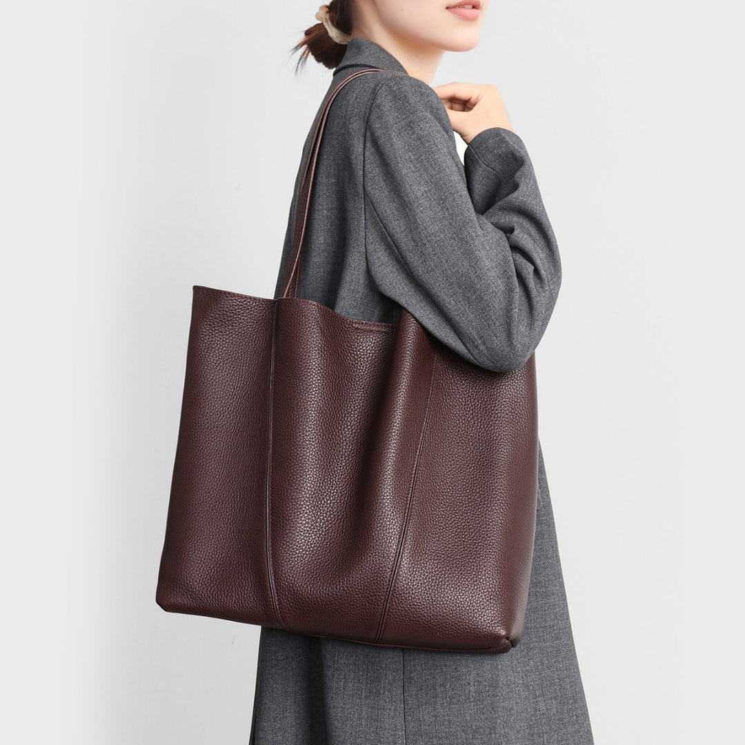 Oversized Pebbled Leather Slouch Tote with Long Shoulder Straps