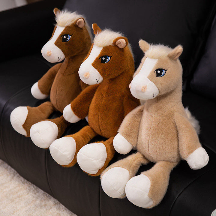 Plush Horse Cuddly Stuffed Pony with Fluffy Tail and Embroidered Face Kalsten