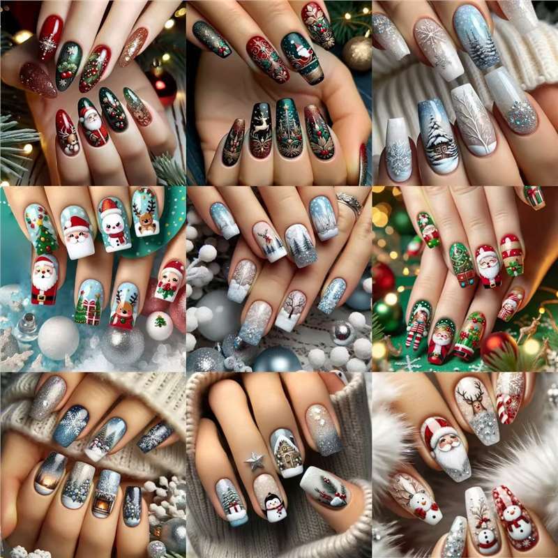 Festive Holiday-Themed Press-On Nail Art Set Kalsten