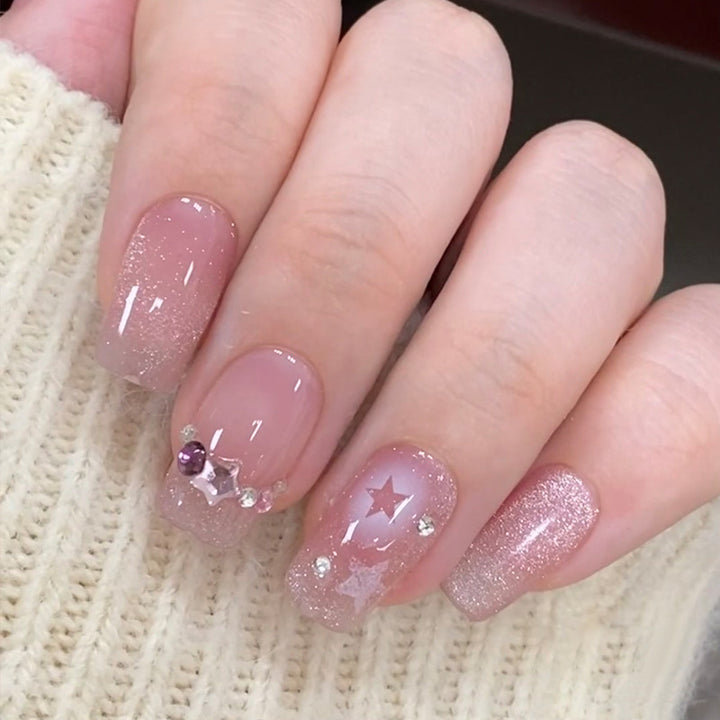 Glittering star motif artificial nails Kalsten