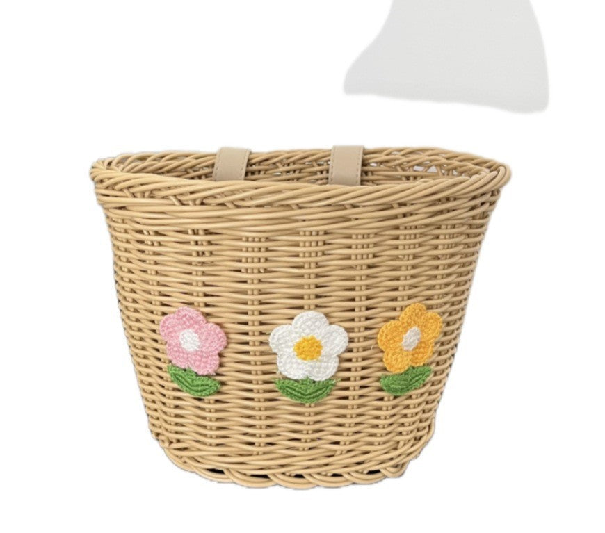 Floral Embroidered Woven Storage Basket Kalsten